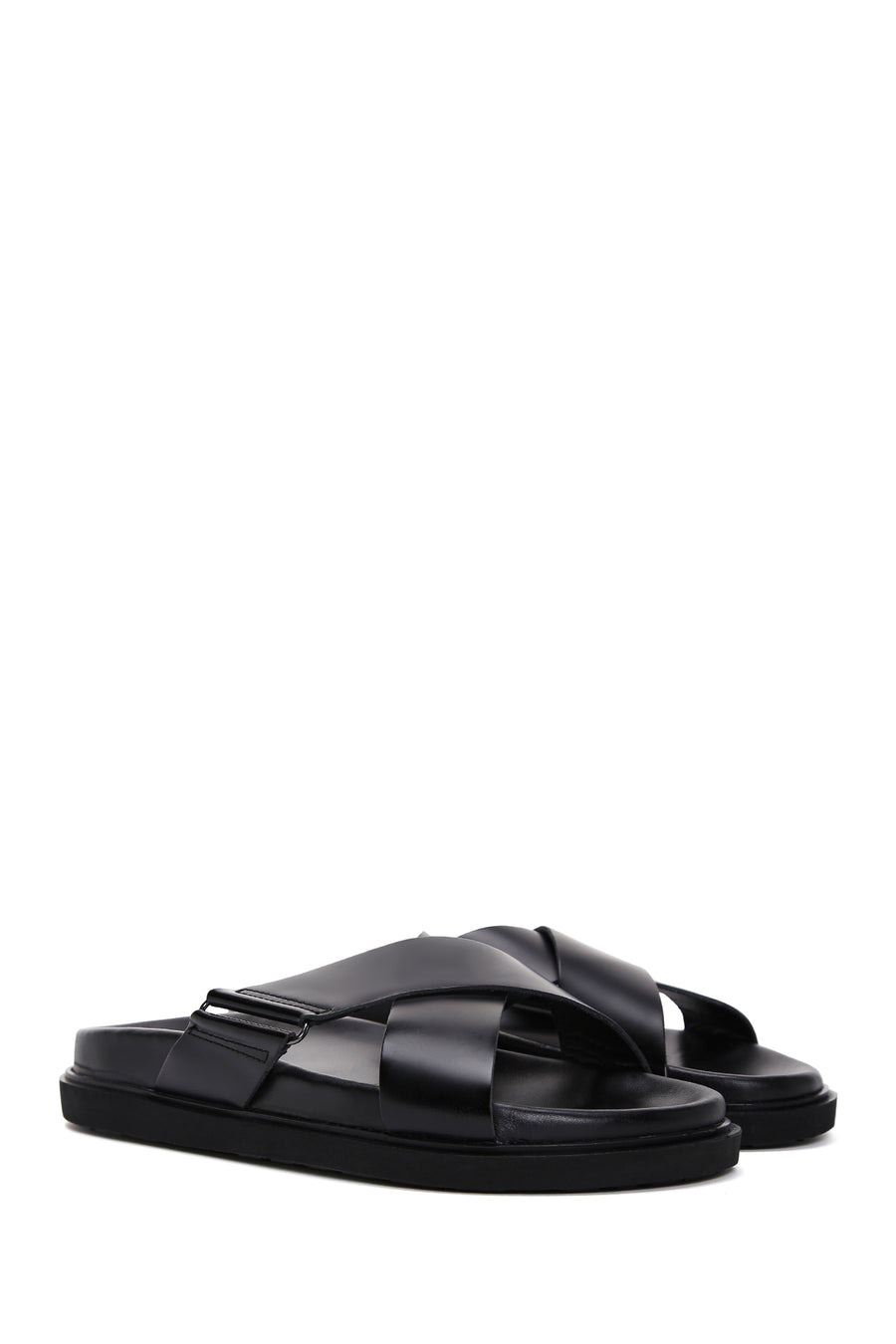Men's Black Leather Slippers