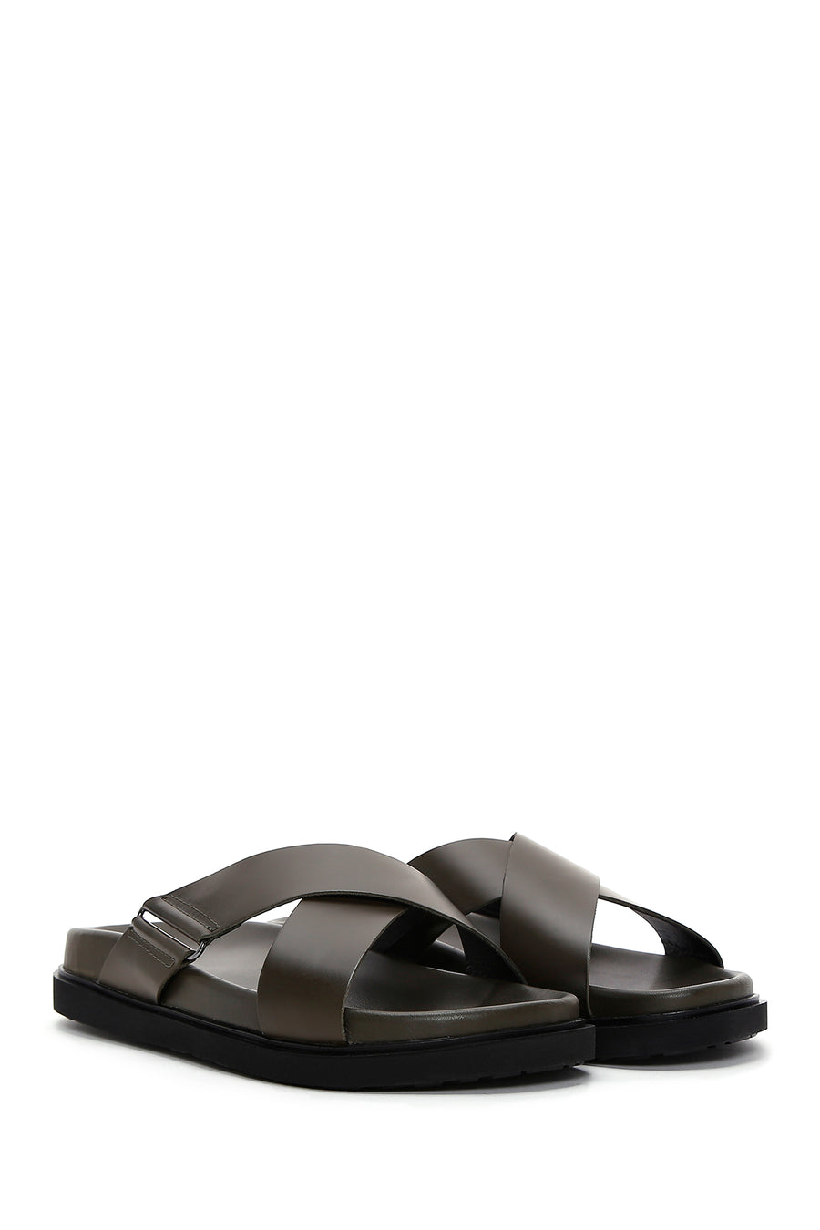 Men's Khaki Leather Slippers