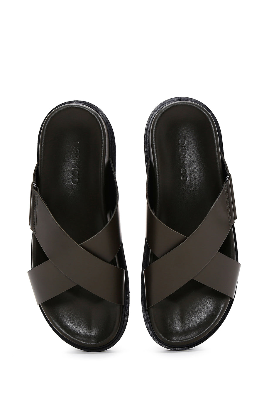 Men's Khaki Leather Slippers