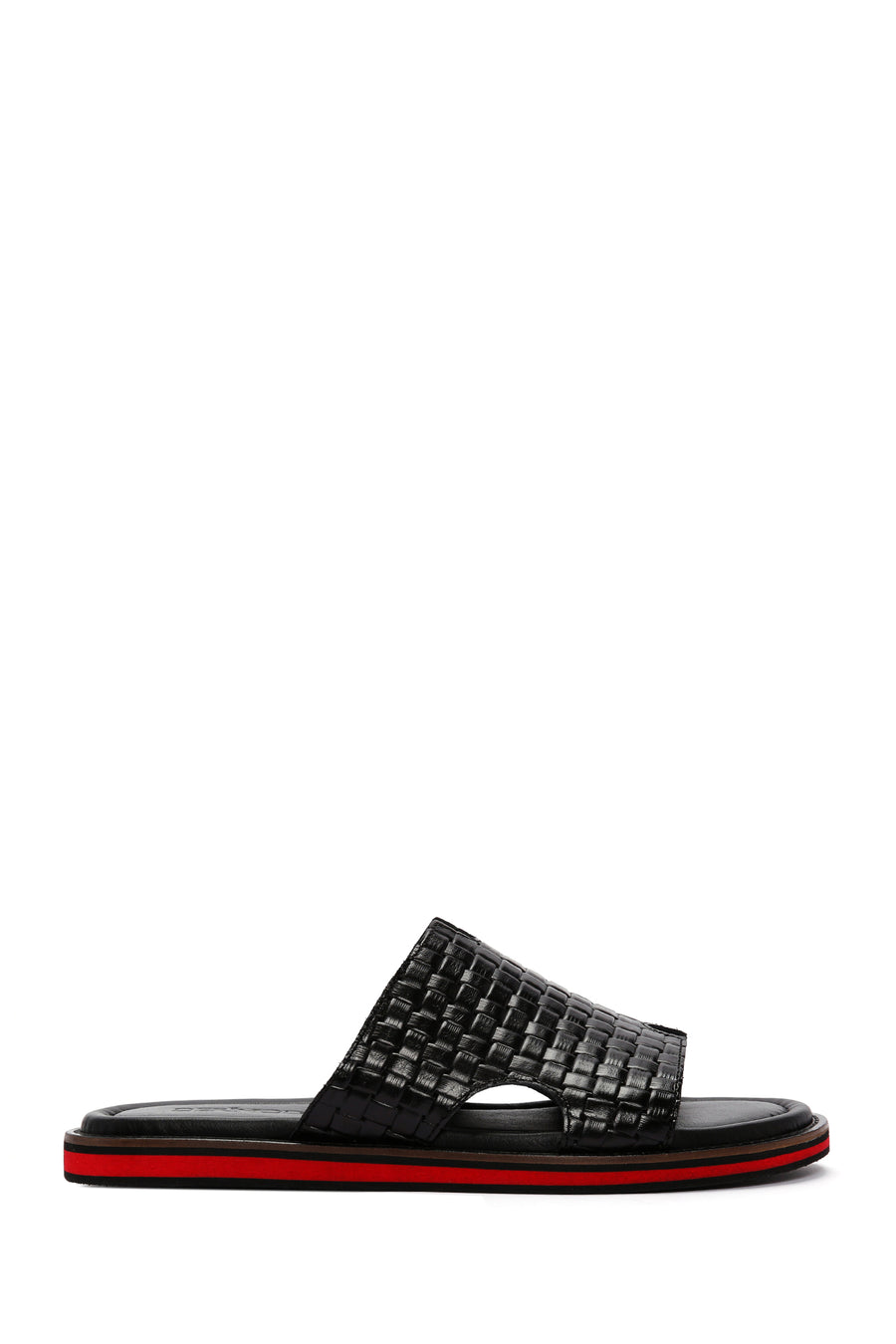 Men's Black Knitted Leather Slippers 24SFD625529 | Derimod