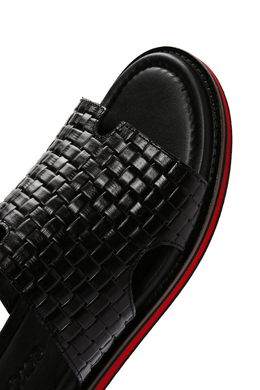 Men's Black Knitted Leather Slippers