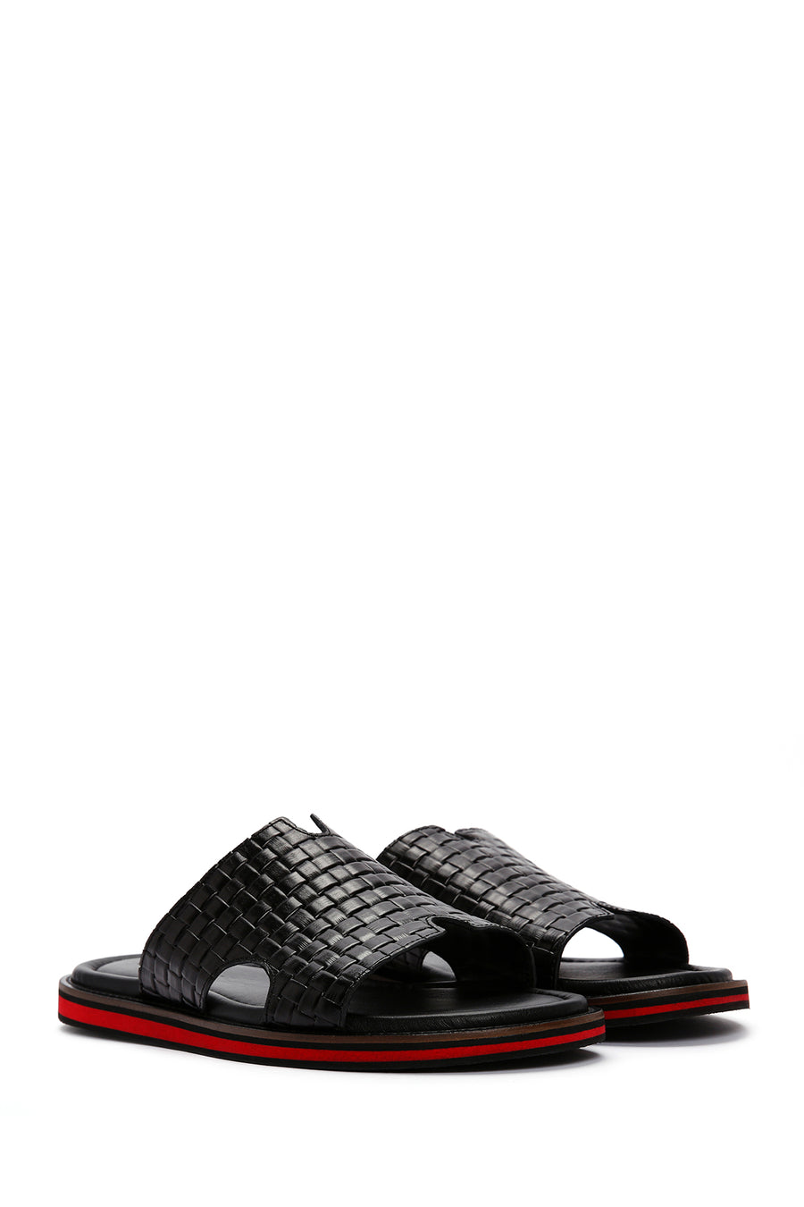 Men's Black Knitted Leather Slippers