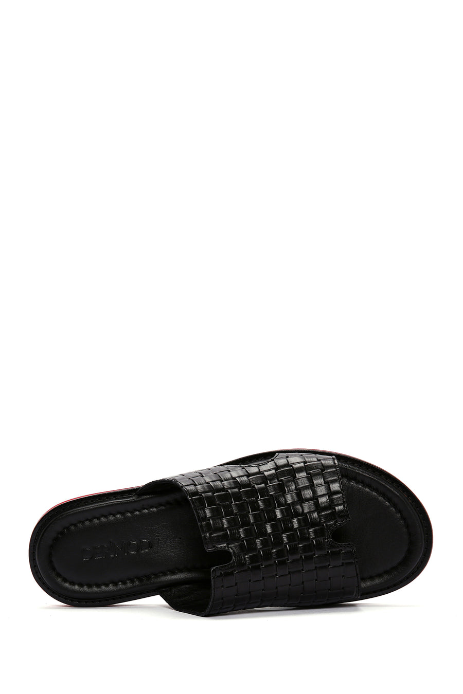 Men's Black Knitted Leather Slippers