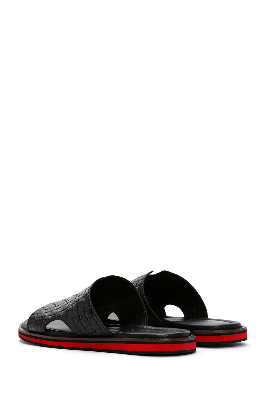 Men's Black Knitted Leather Slippers