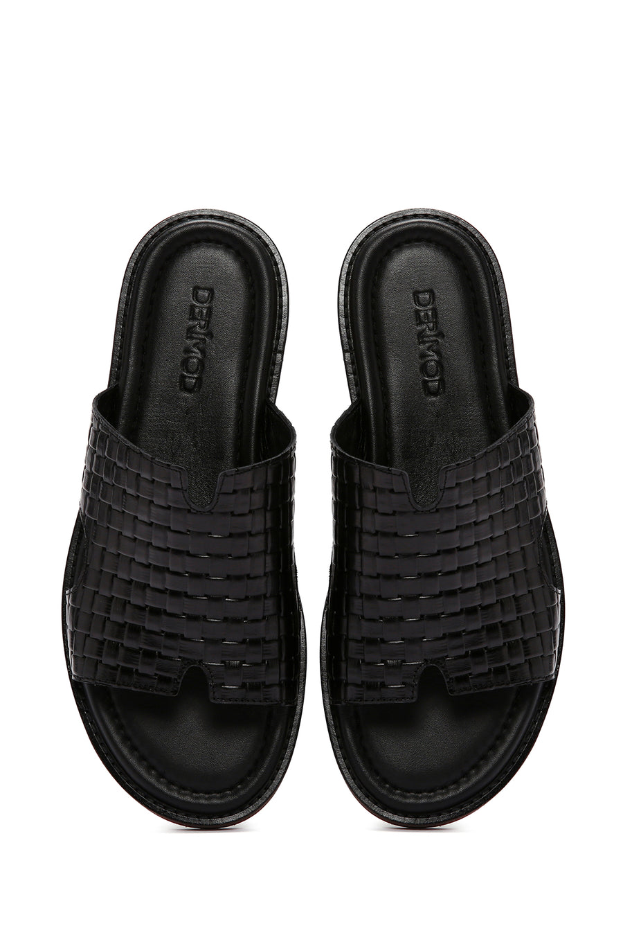 Men's Black Knitted Leather Slippers