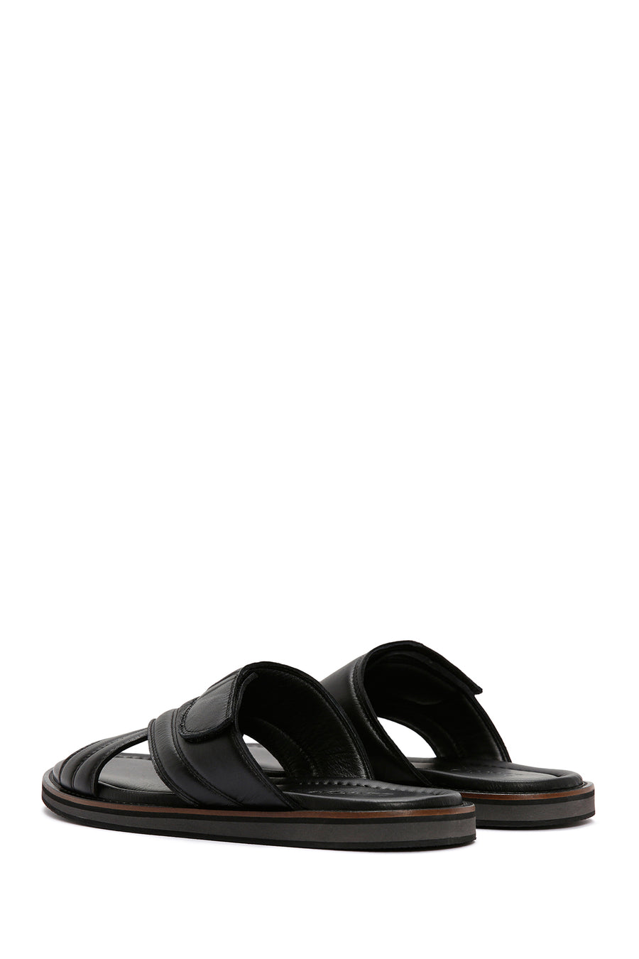 Men's Black Striped Casual Leather Slippers