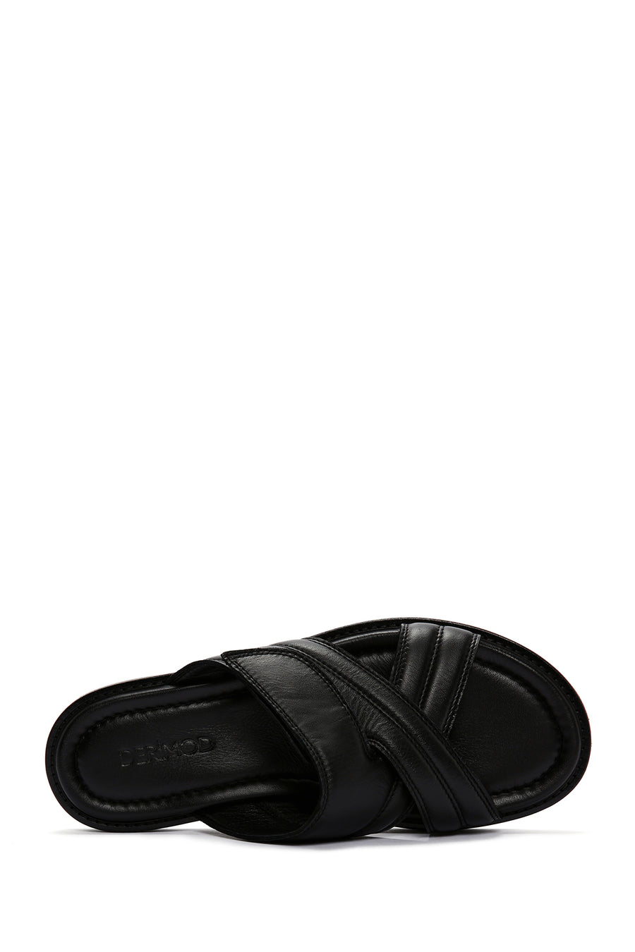 Men's Black Striped Casual Leather Slippers