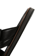 Men's Black Striped Casual Leather Slippers | Derimod