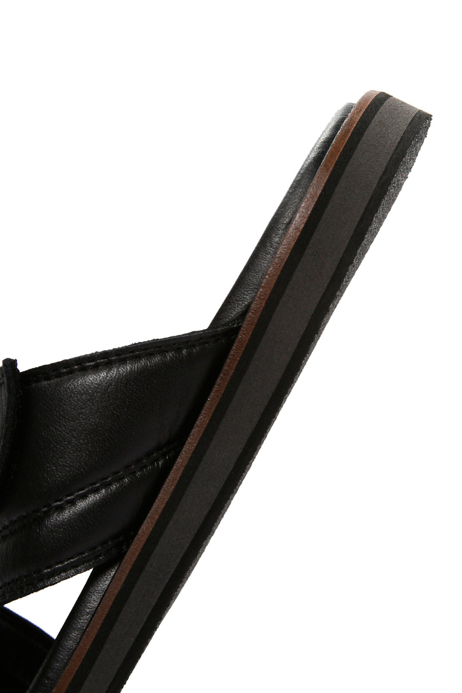Men's Black Striped Casual Leather Slippers