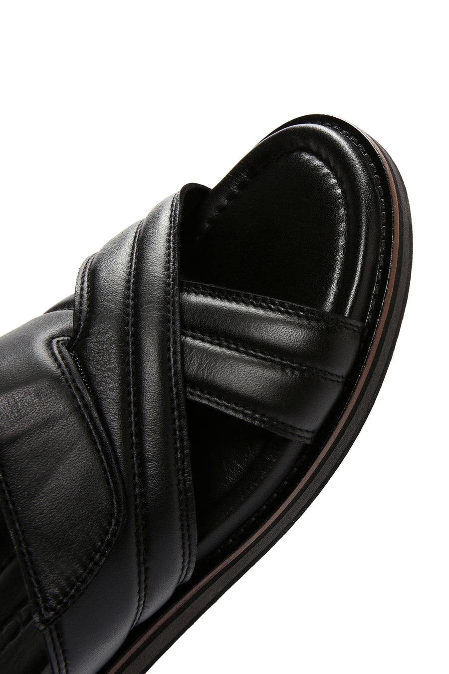 Men's Black Striped Casual Leather Slippers