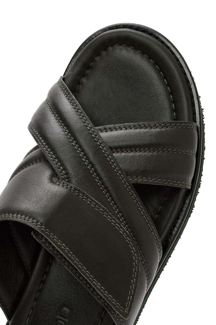 Men's Khaki Striped Casual Leather Slippers