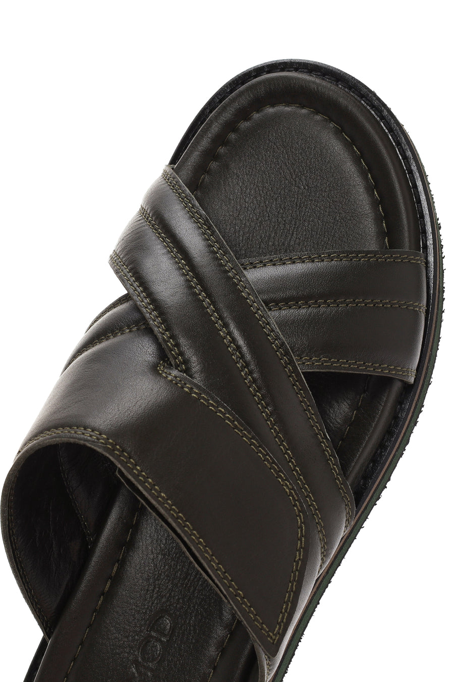 Men's Khaki Striped Casual Leather Slippers