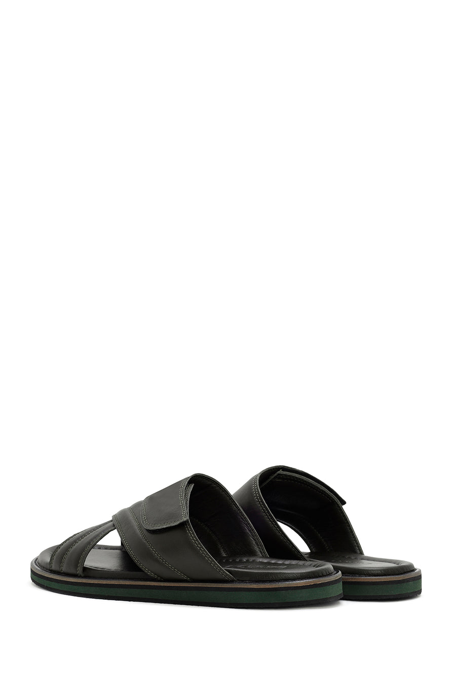 Men's Khaki Striped Casual Leather Slippers
