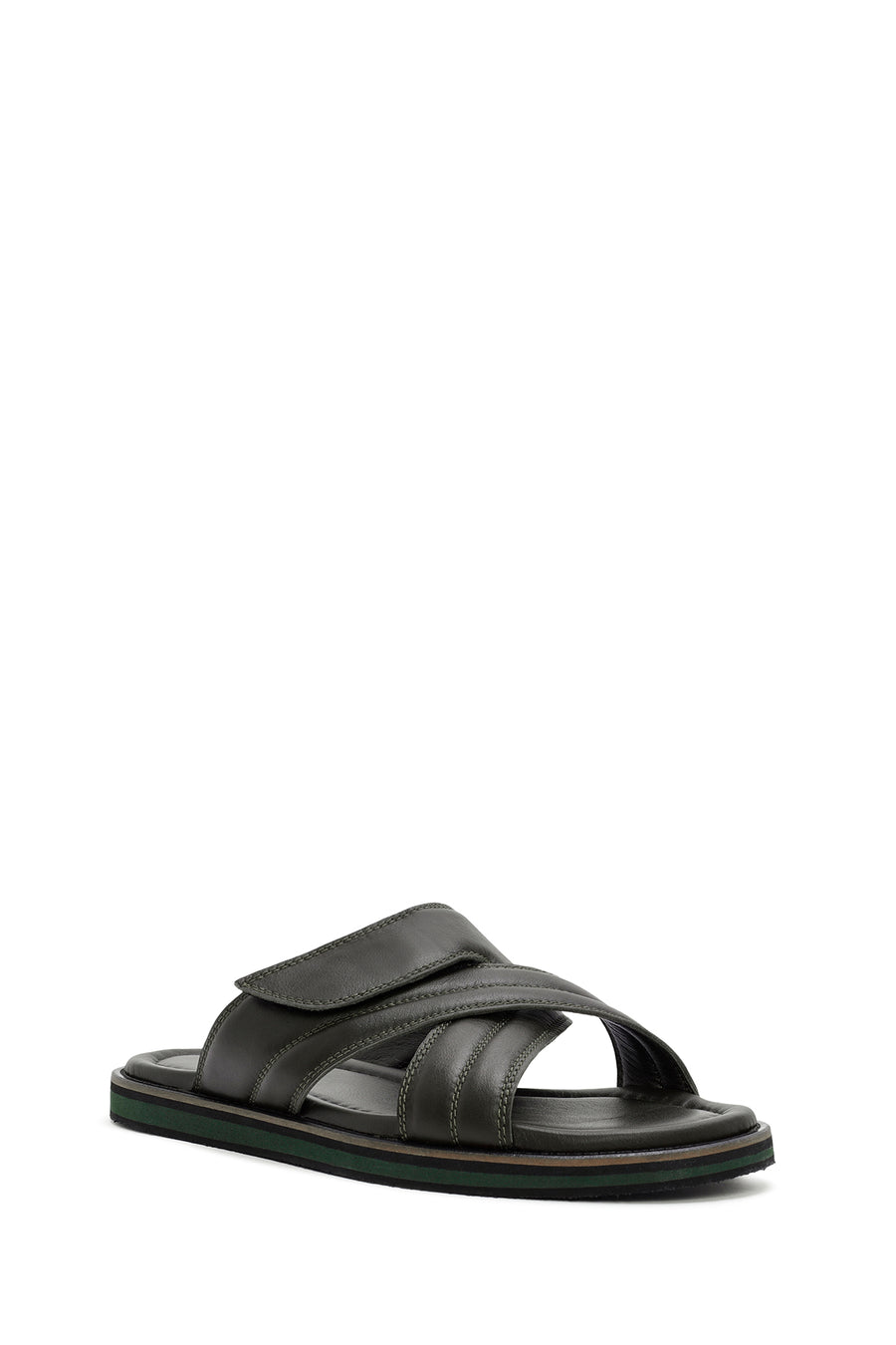 Men's Khaki Striped Casual Leather Slippers