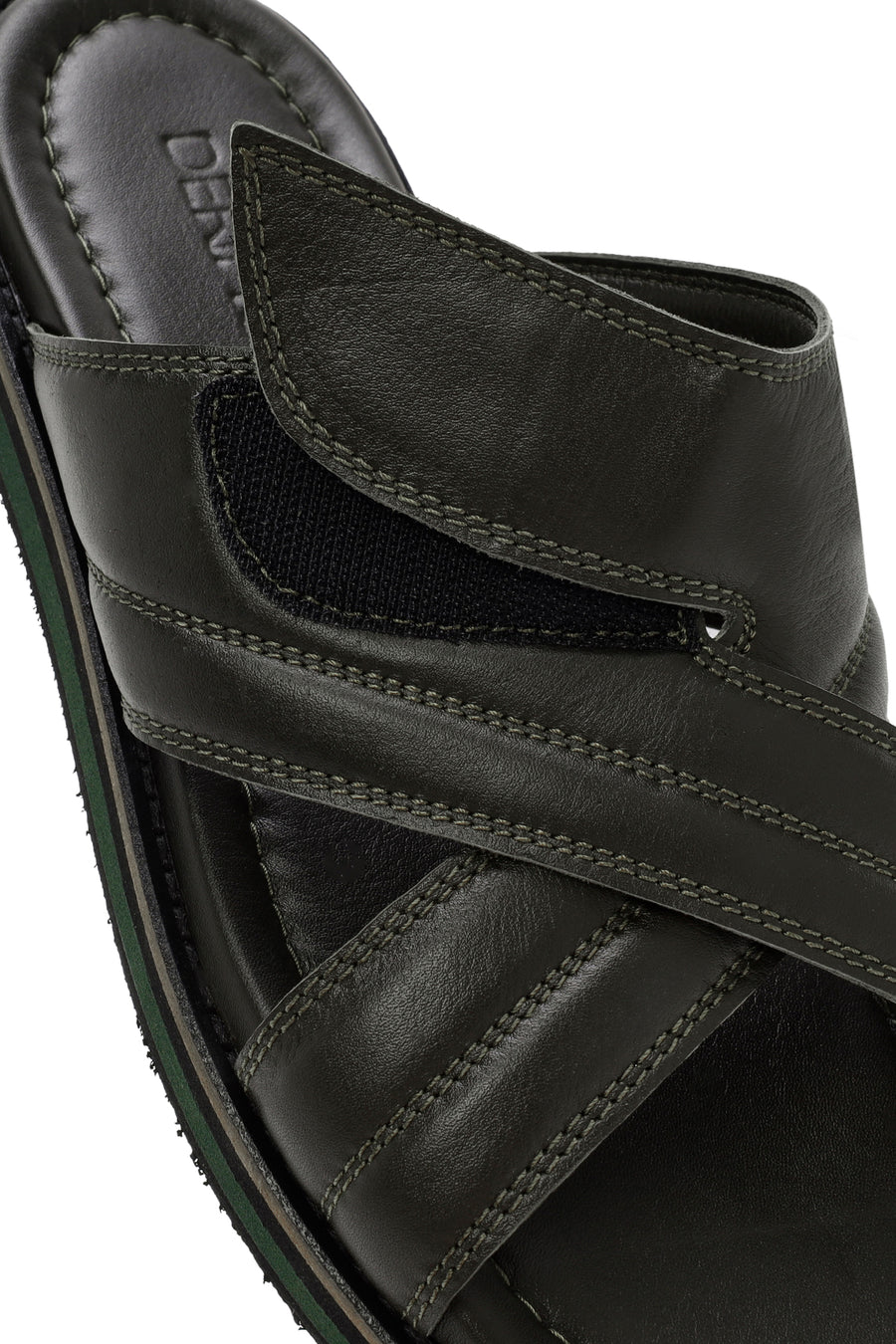 Men's Khaki Striped Casual Leather Slippers