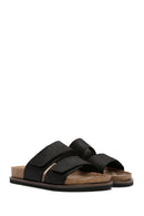Men's Black Nubuck Leather Slippers | Derimod