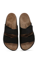 Men's Black Nubuck Leather Slippers | Derimod