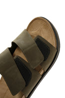 Men's Khaki Nubuck Leather Slippers | Derimod