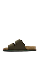 Men's Khaki Nubuck Leather Slippers | Derimod