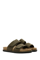Men's Khaki Nubuck Leather Slippers | Derimod