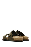 Men's Khaki Nubuck Leather Slippers | Derimod