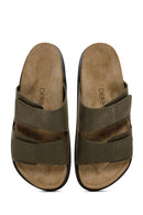 Men's Khaki Nubuck Leather Slippers | Derimod