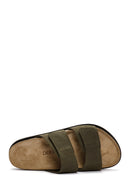 Men's Khaki Nubuck Leather Slippers | Derimod