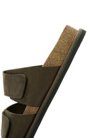 Men's Khaki Nubuck Leather Slippers | Derimod