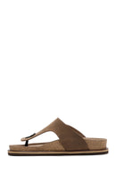 Men's Beige Flip Flop Nubuck Leather Slippers | Derimod