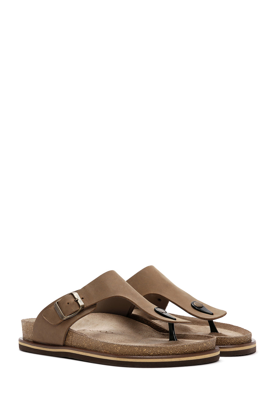Men's Beige Flip Flop Nubuck Leather Slippers