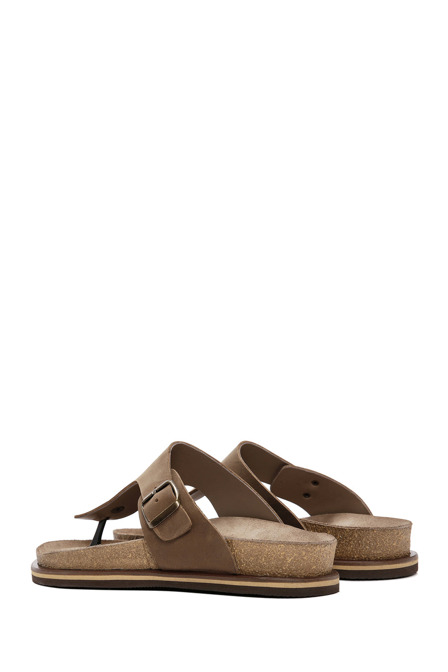 Men's Beige Flip Flop Nubuck Leather Slippers