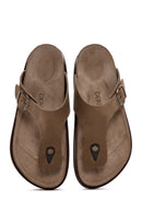 Men's Beige Flip Flop Nubuck Leather Slippers | Derimod