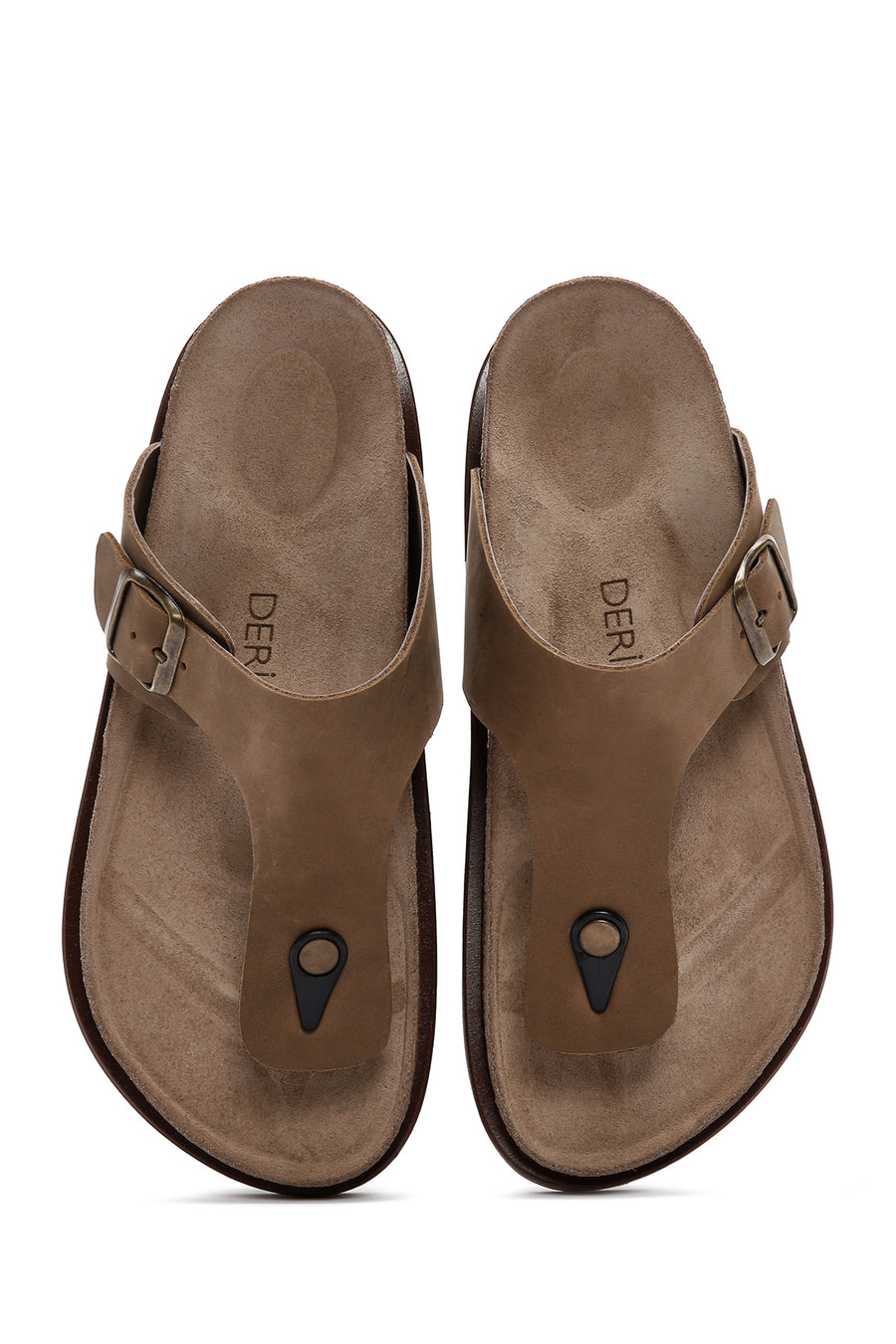 Men's Beige Flip Flop Nubuck Leather Slippers