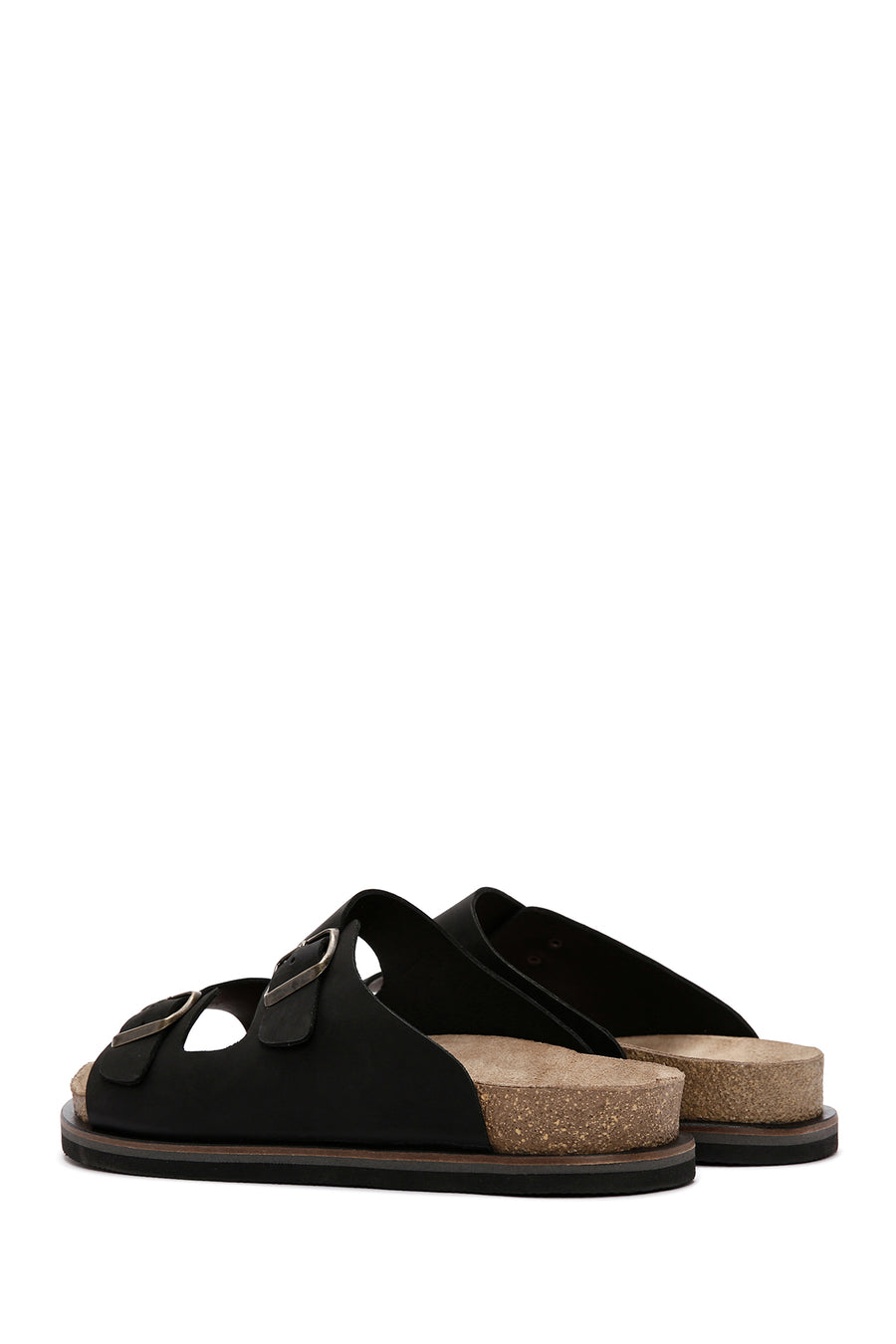Men's Black Buckle Detailed Nubuck Leather Slippers