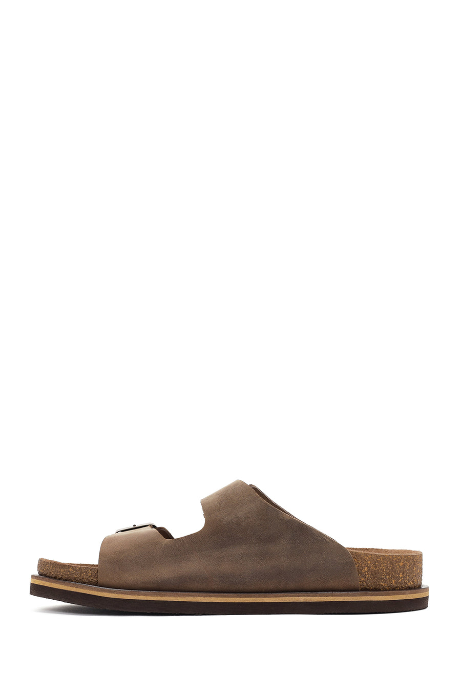 Men's Beige Buckle Detailed Nubuck Leather Slippers