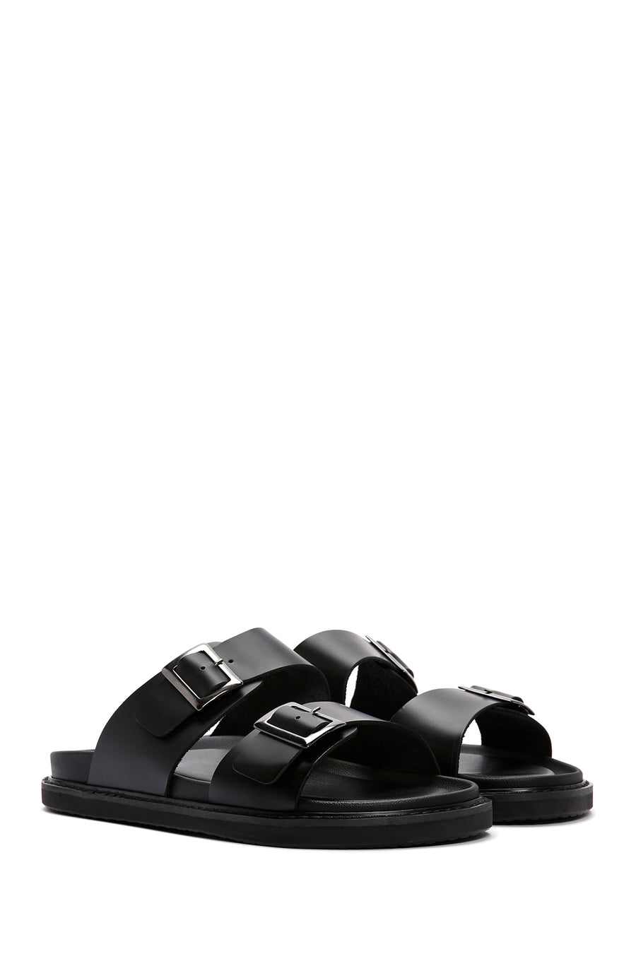 Men's Black Leather Slippers