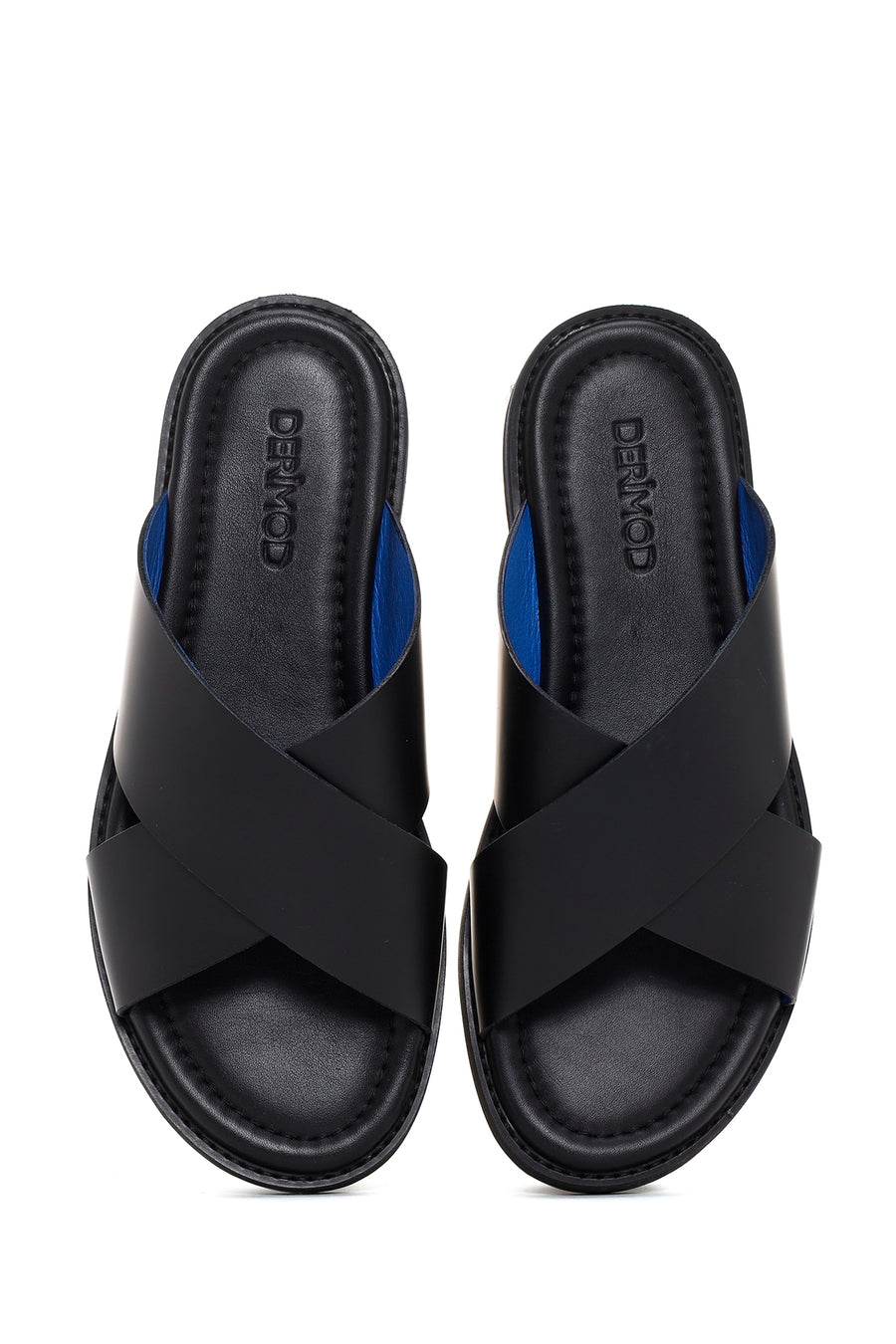 Men's Black Leather Slippers