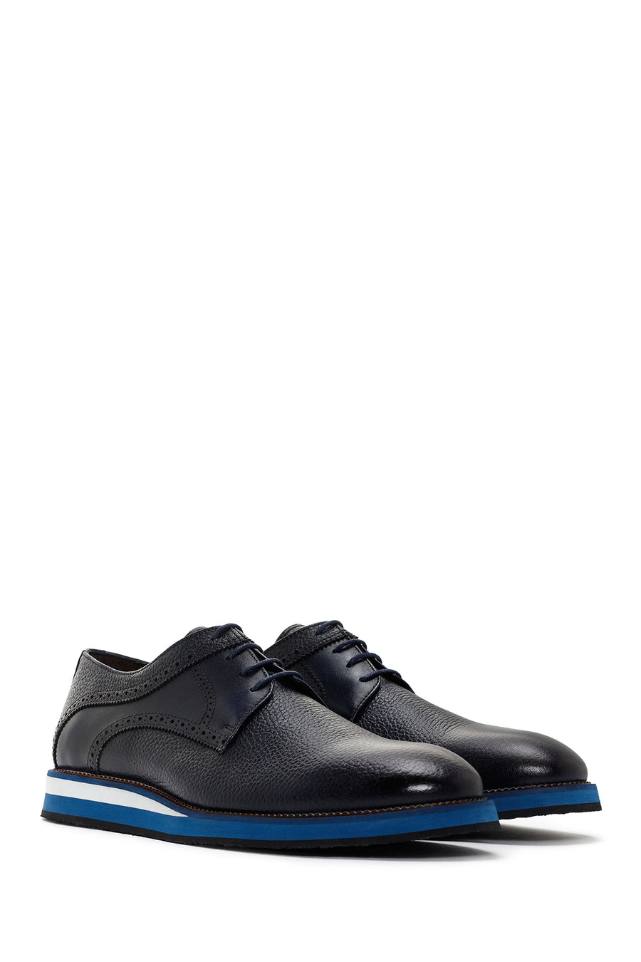 Men's Navy Blue Lace-up Leather Casual Shoes