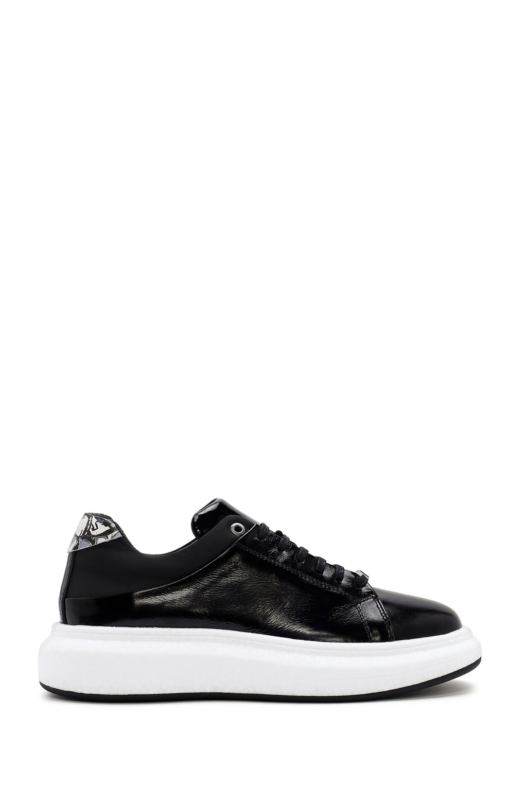 Erkek Siyah Bağcıklı Rugan Deri Sneaker