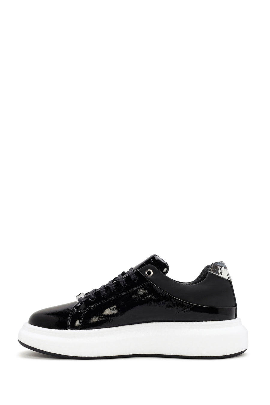 Erkek Siyah Bağcıklı Rugan Deri Sneaker