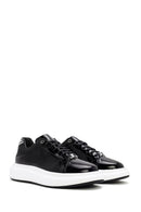 Men's Black Lace-up Patent Leather Sneaker | Derimod