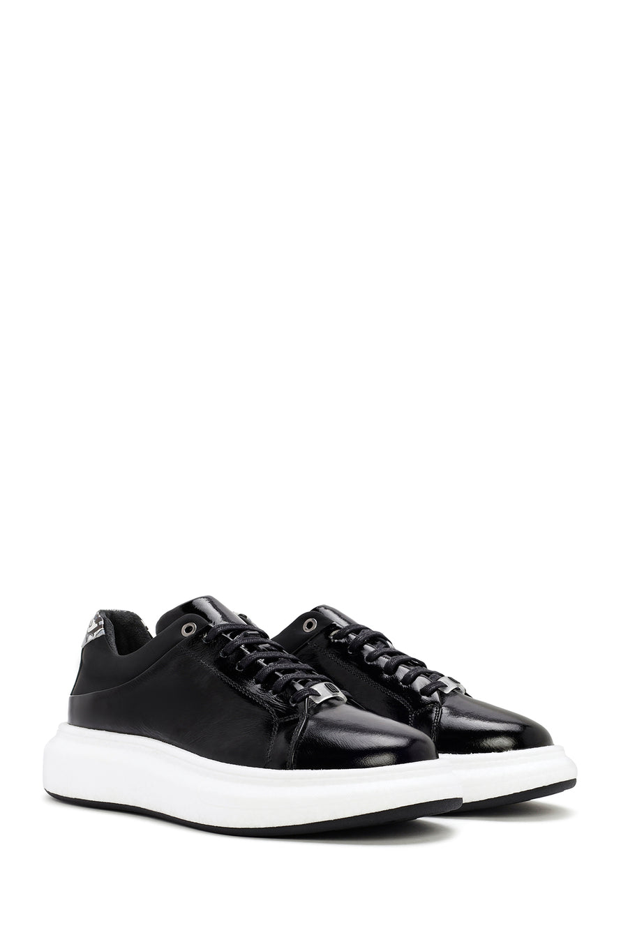 Erkek Siyah Bağcıklı Rugan Deri Sneaker