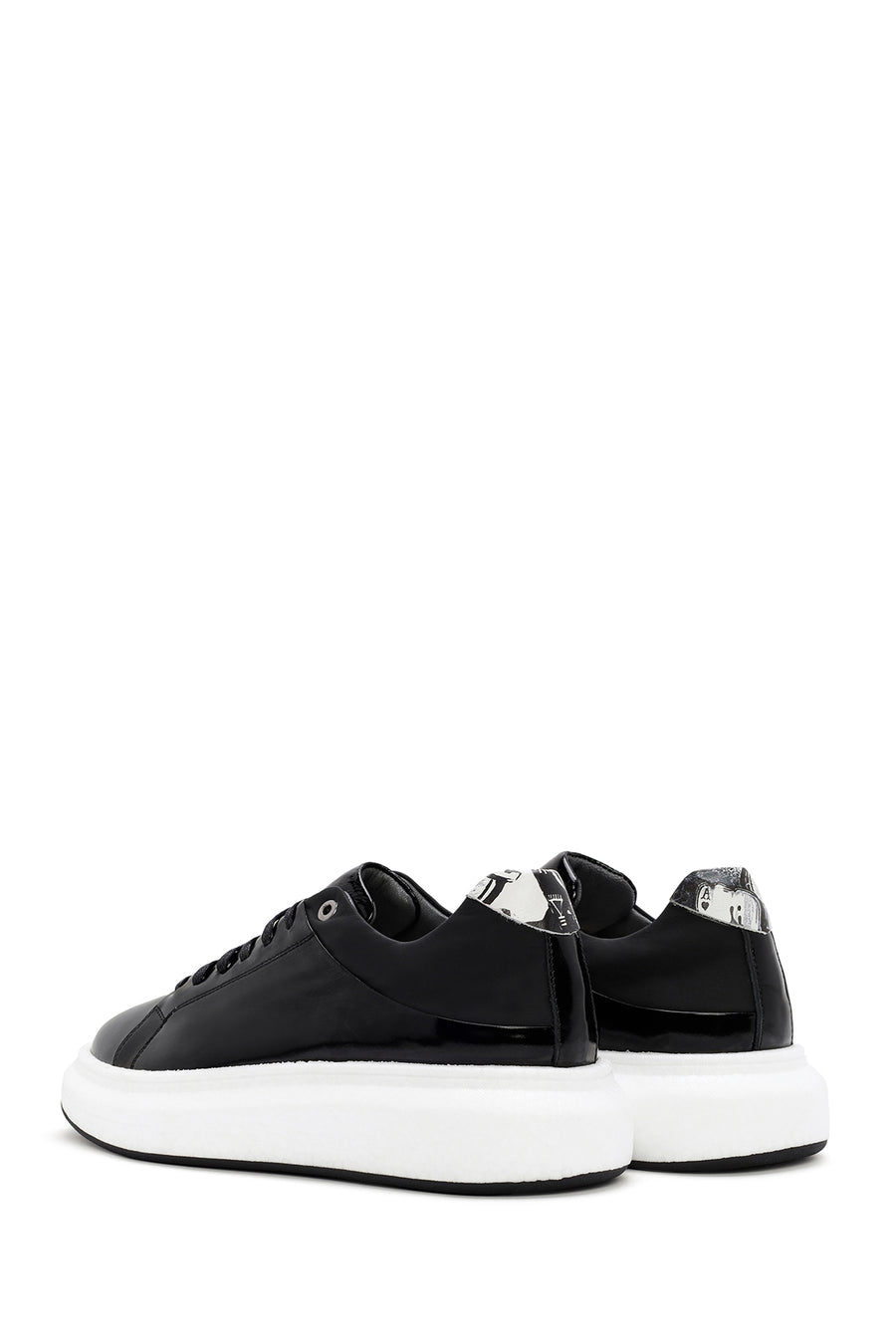 Erkek Siyah Bağcıklı Rugan Deri Sneaker