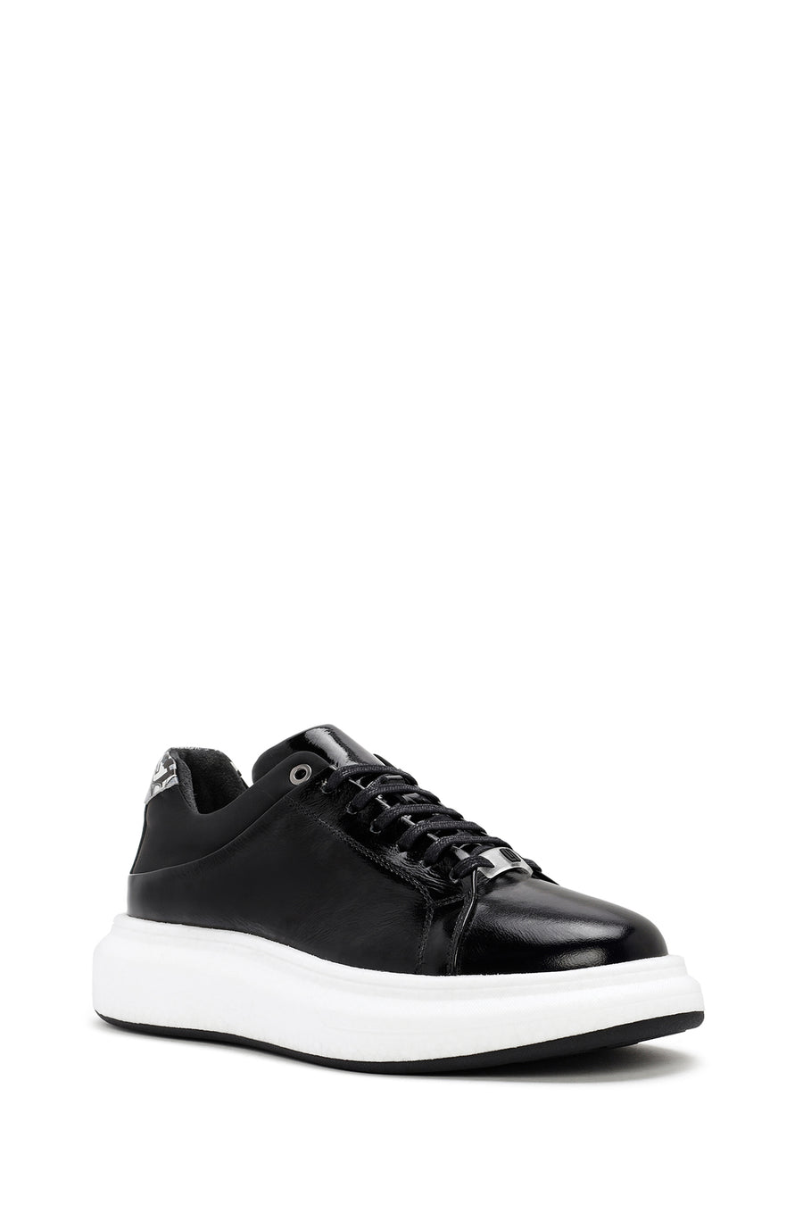 Erkek Siyah Bağcıklı Rugan Deri Sneaker
