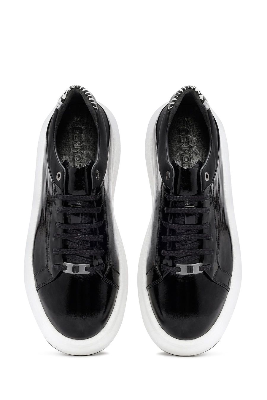 Erkek Siyah Bağcıklı Rugan Deri Sneaker