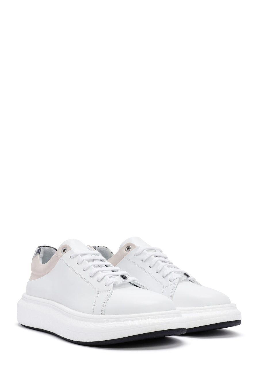 Men's White Lace-up Leather Sneaker
