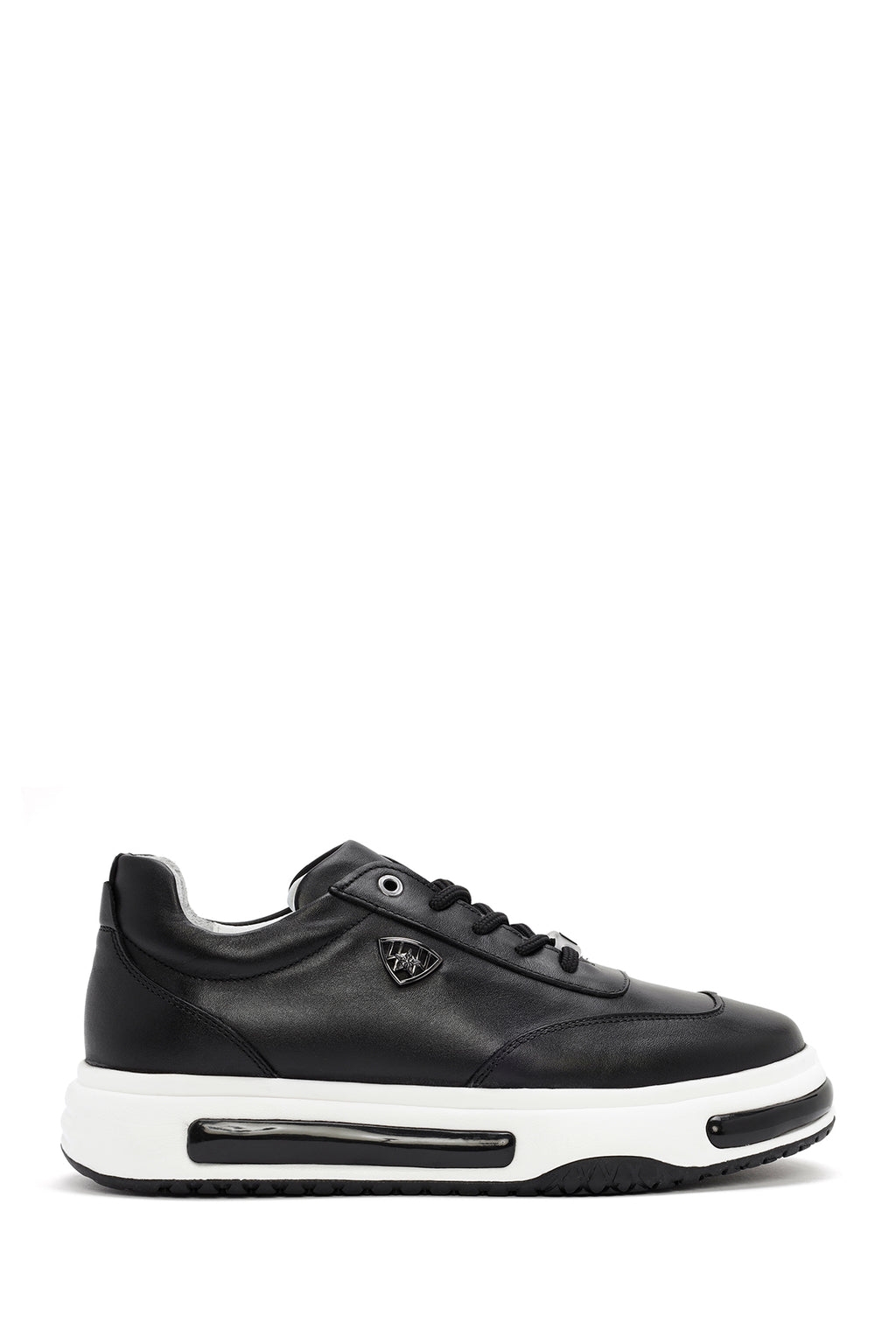 Erkek Siyah Kalın Tabanlı Bağcıklı Deri Sneaker