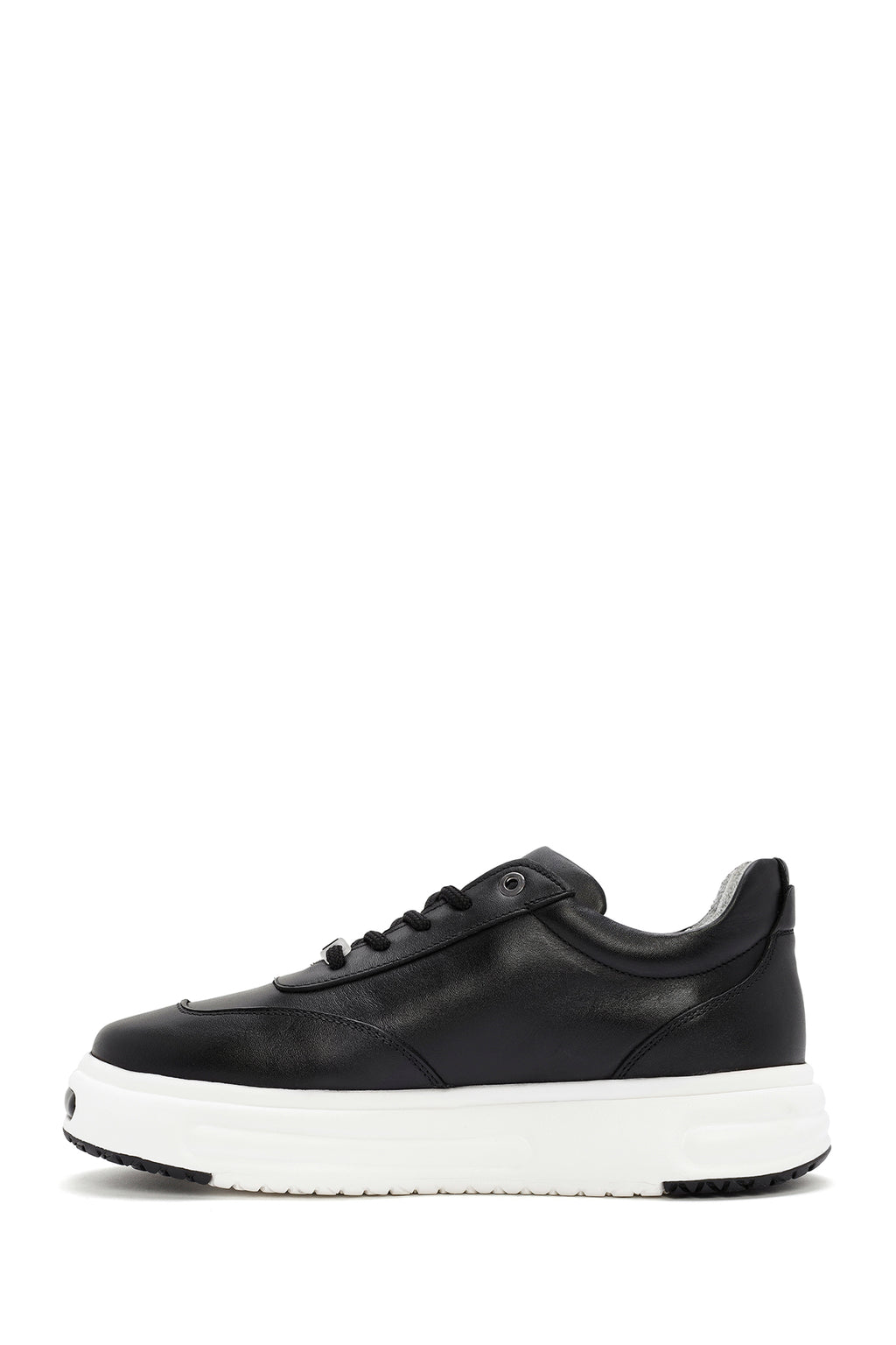 Erkek Siyah Kalın Tabanlı Bağcıklı Deri Sneaker
