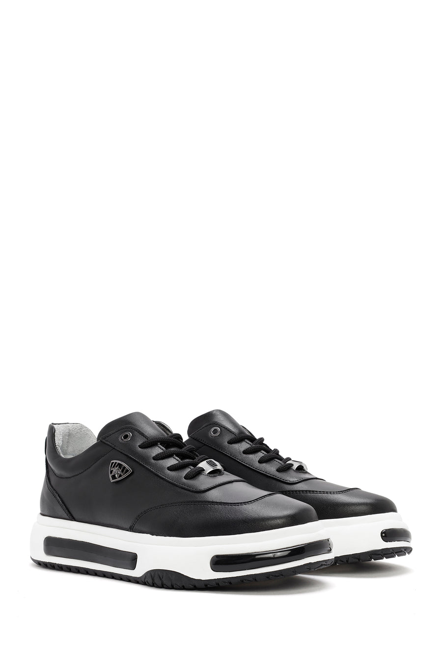 Men's Black Thick Sole Lace Up Leather Sneaker