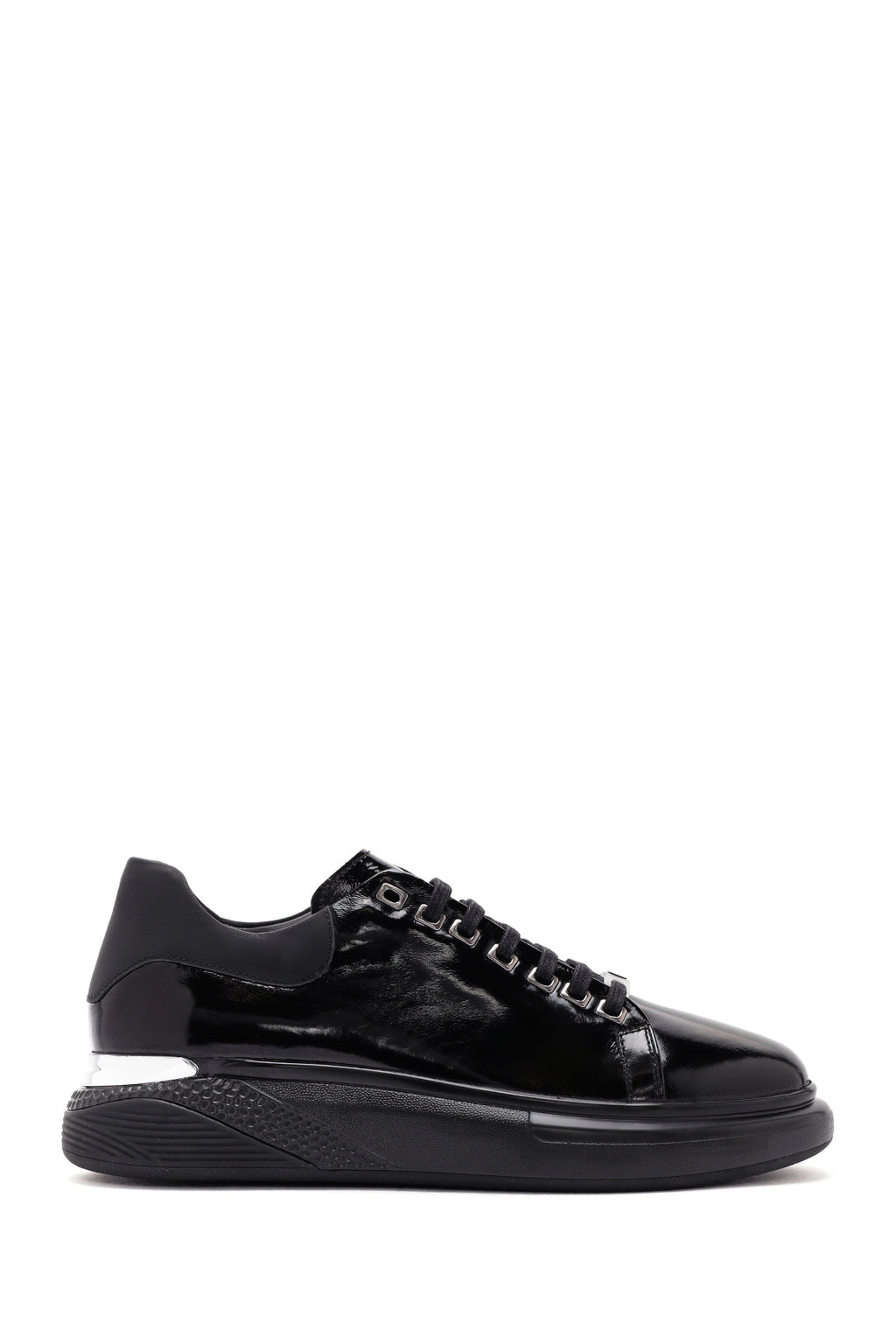 Erkek Siyah Bağcıklı Rugan Deri Sneaker